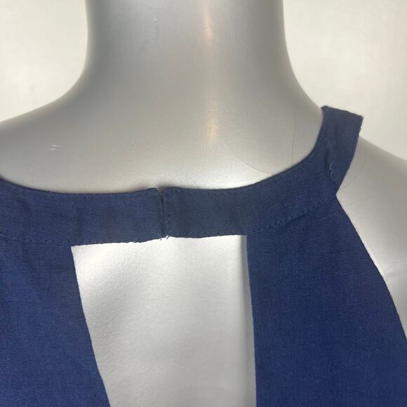 Red Carter Phoebe Mini Dress Linen Cotton Embroidered Navy Cold Shoulder Sz S - Picture 6 of 10